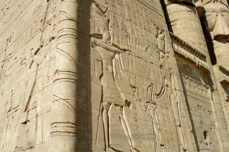 Reliefs and inscriptions covering the interior of the Temple of Hathor at Dendera