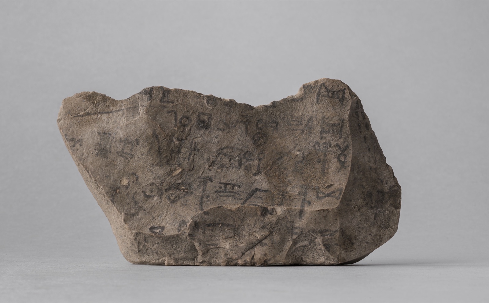 Limestone ostracon with lines of hieratic ink identified as an inventory by the Museo Egizio
